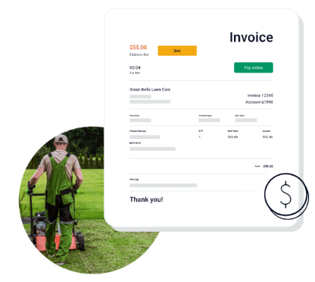 Man doing yardwork with Autobooks invoice for customer