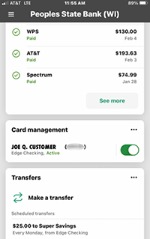 Peoples State Bank app dashboard screenshot