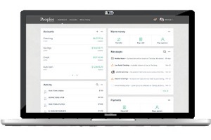 Laptop showing Peoples digital banking platform on screen