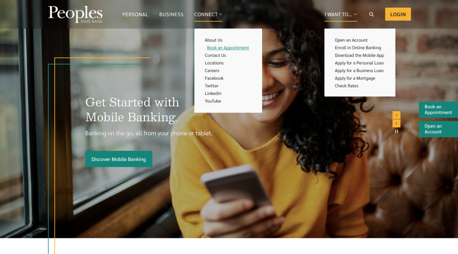 New website showing the menu system