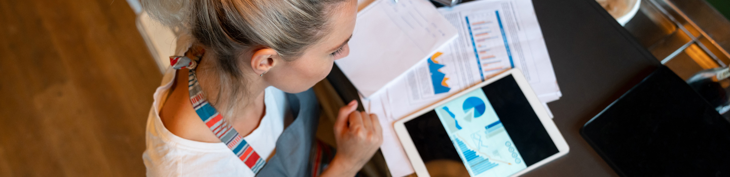 woman looking at financial information