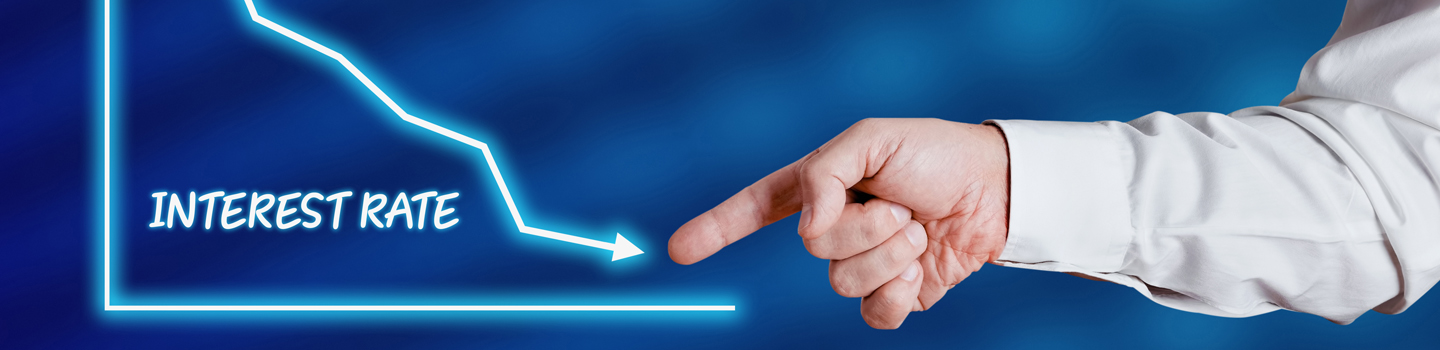 Interest rates going down - man points finger