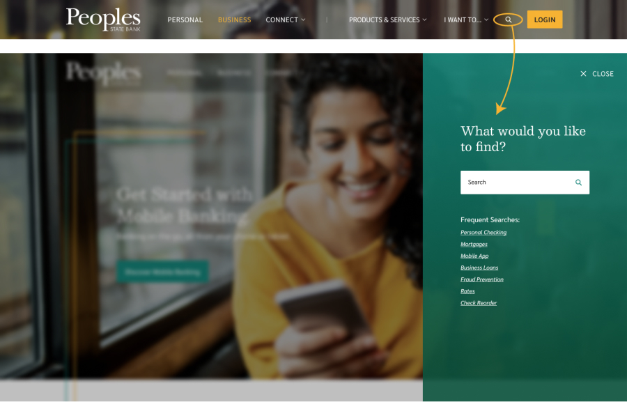 New website tour image showing the search function highlighted