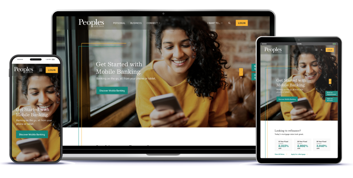 Three types of computer screens showing new website