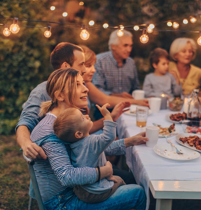 Family having dinner outside