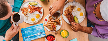 overhead photo of people eating breakfast